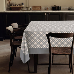 Soft Coral and Grey Checked Dining Tablecloth