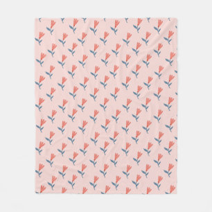 Soft Coral Blooms and Blue Leaves Pattern Fleece Blanket