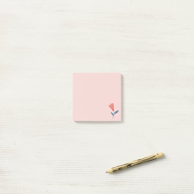 Soft Coral Blooms and Blue Leaves Pattern Post-it Notes (On Desk)