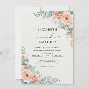Soft Coral Floral Archway Wedding Invitation