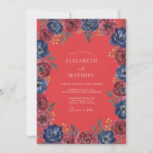 Soft Coral Indigo Painted Wedding Invitation