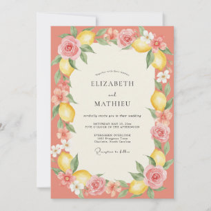 Soft Coral Lemon Painted Wedding Invitation