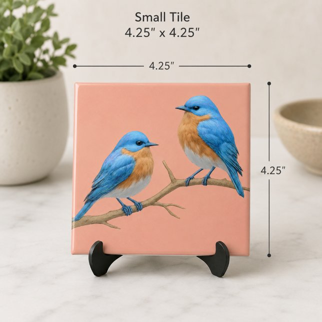 Soft Coral Lovebirds Romantic Bluebirds Wedding Tile (Creator Uploaded)