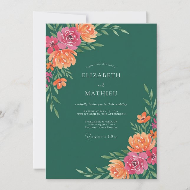 Soft Coral Magenta Wildflower Wedding Invitation (Front)