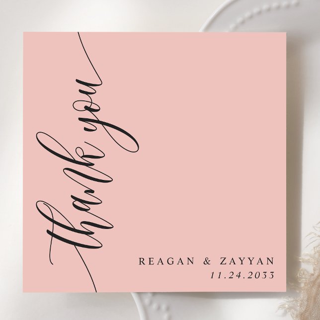 Soft Coral Pink Calligraphy Script Wedding Thank You Card (Creator Uploaded)
