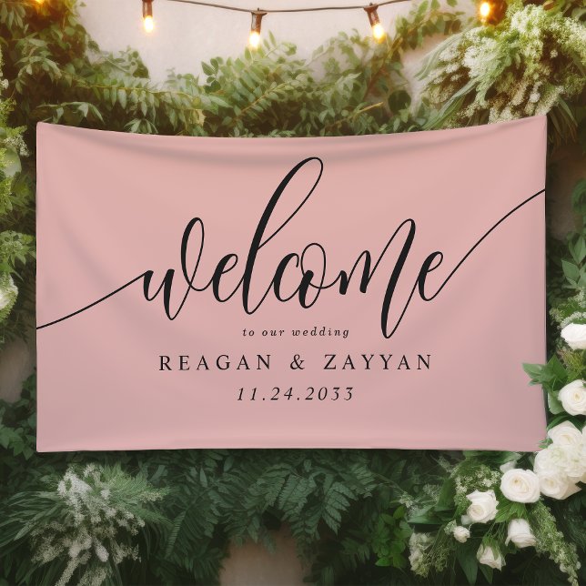 Soft Coral Pink Calligraphy Simple Wedding Welcome Banner (Creator Uploaded)