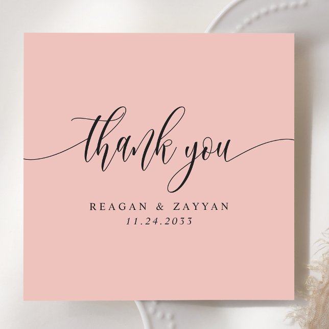Soft Coral Pink Minimalist Script Wedding Thank You Card (Creator Uploaded)