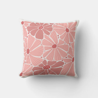 Soft Coral Pink Retro Daisy Throw Pillow