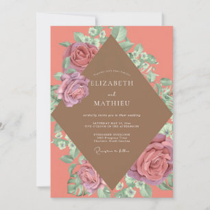 Soft Coral Plum Bloom Wedding Invitation