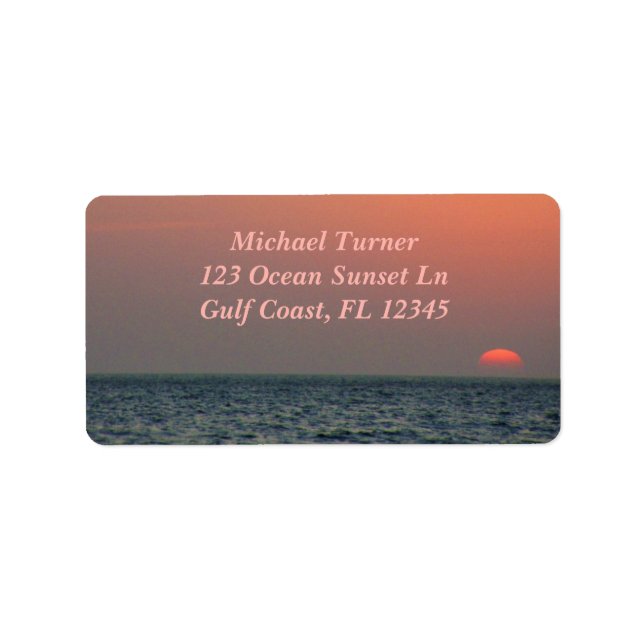 Soft Coral Sunset Peaceful Ocean Florida Gulf Label (Front)