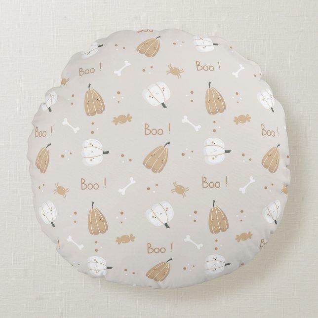 Soft Cosy Halloween Pattern Round Pillow (Front)