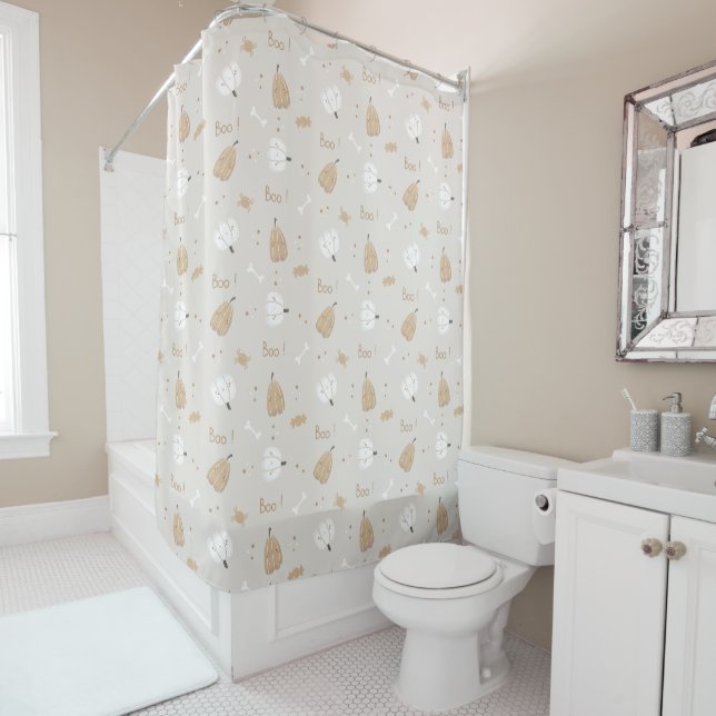 Soft Cosy Halloween Pattern Shower Curtain (In Situ)