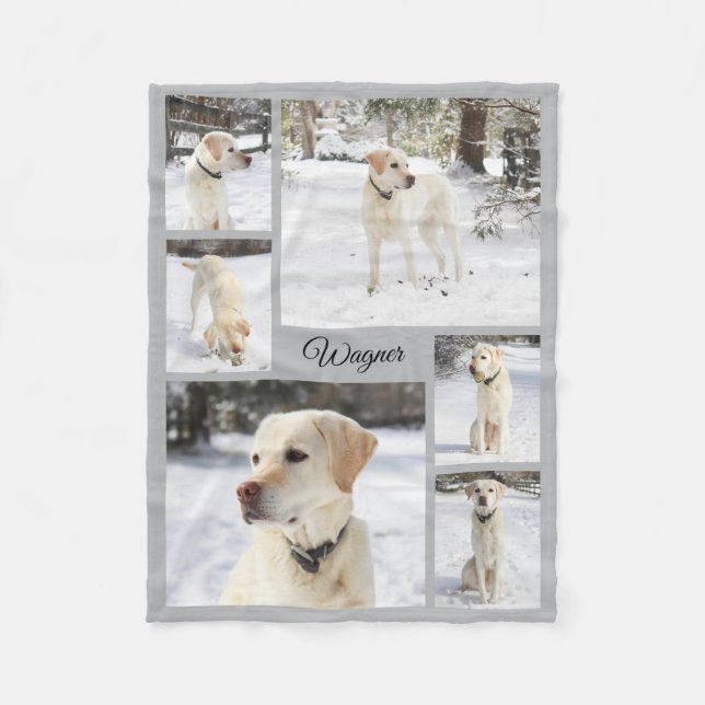 Soft cosy pet photo collage grey fleece blanket (Front)