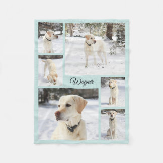 Soft cosy pet photo collage light blue fleece blanket