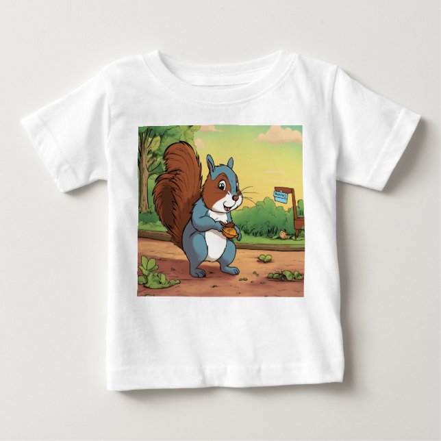 Soft Cotton Baby T-Shirt with Cartoon Squirrel Pri (Front)