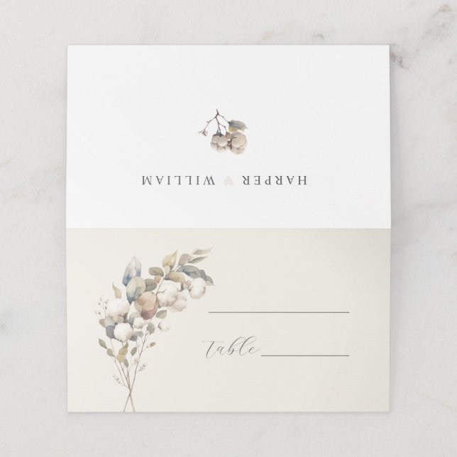 Soft cotton beige wedding place card (Outside Unfolded)