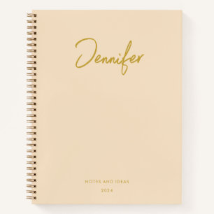 Soft Cream Customised Golden Handwritting Name Notebook