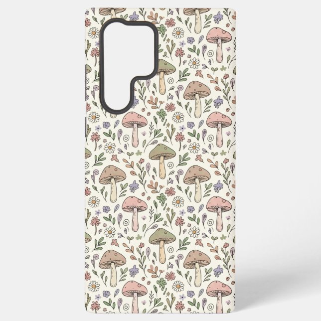 Soft Cream Fungi Seamless Pattern Samsung Galaxy S22 Ultra Case (Back)