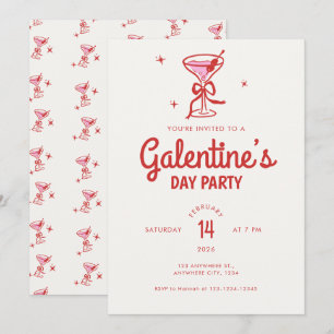 Soft Cream Red Bow Cocktail Galentine's Day Party Invitation