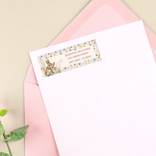 Soft Cream Rustic Bunny Garden Return Address (Creator Uploaded)
