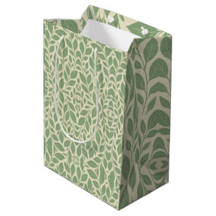 Soft Cream & Sage Botanical Leaf  Medium Gift Bag