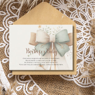 Soft Cream Sage Bow Baby Shower Books For Baby  Enclosure Card
