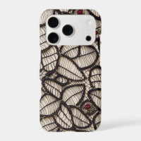 Soft Cream Skeletal Lace Red Rose Accents
