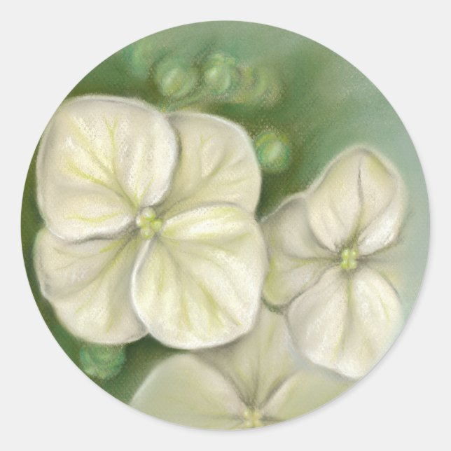 Soft Cream White Pastel Hydrangea Floral Classic Round Sticker (Front)