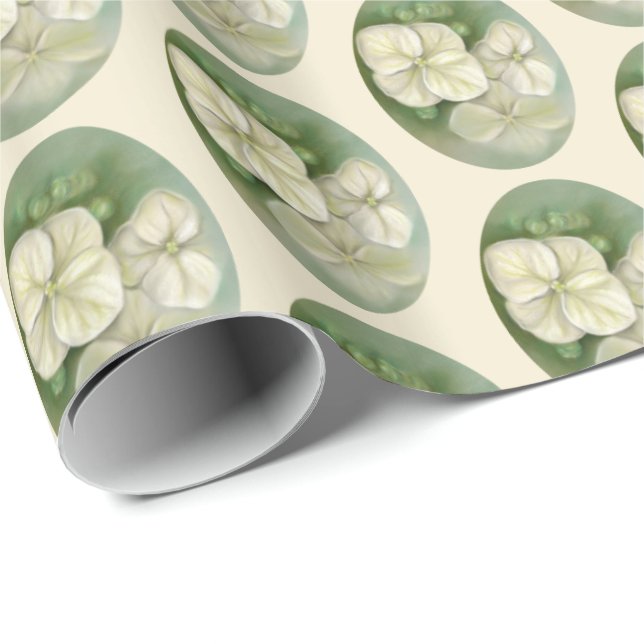 Soft Cream White Pastel Hydrangea Floral Wrapping Paper (Roll Corner)