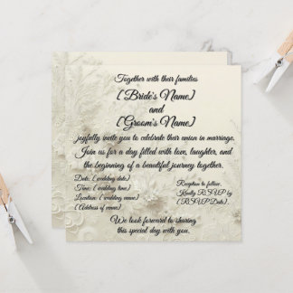 Soft creamy lace design & flora wedding invitation