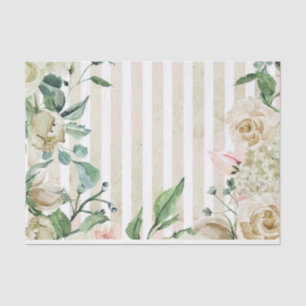 Soft Creme Rose Floral Vertical Stripe Decoupage Tissue Paper