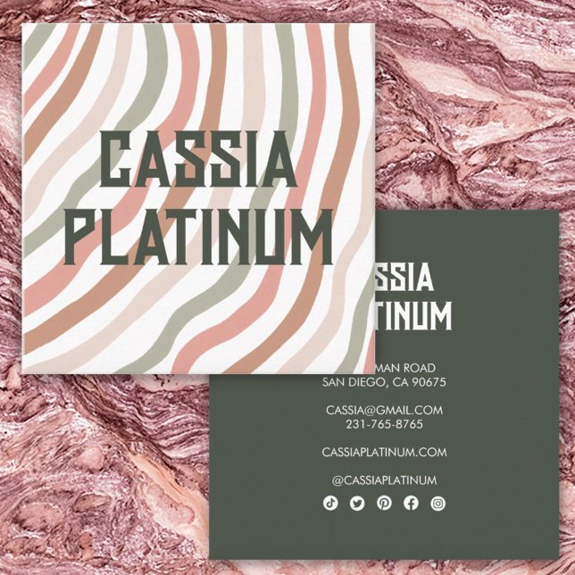 Soft Curves Olive Neutral Minimalist Social Icon  Square Business Card (Creator Uploaded)