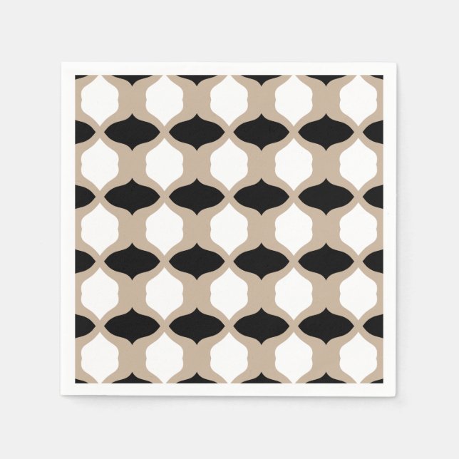 Soft Curves Pattern - Taupe, Black and White Napkin (Front)