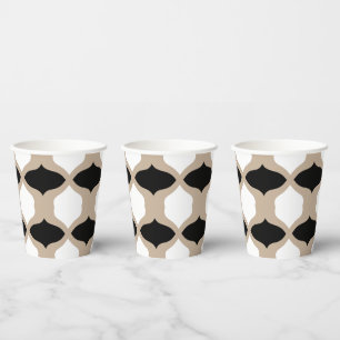 Soft Curves Pattern - Taupe, Black and White Paper Cups