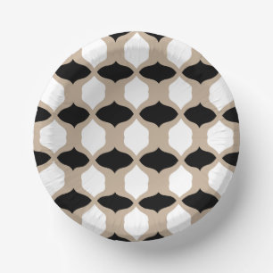 Soft Curves Pattern - Taupe, Black and White Paper Plate