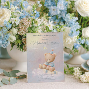 Soft Cute Teddy Bear 1st Birthday Invitation