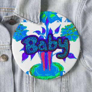 Soft Cyan Blue Flower Art: A Baby's Touch. 6 Cm Round Badge