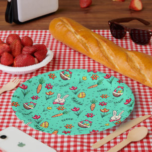 Soft Cyan Easter Pattern Paper Plates