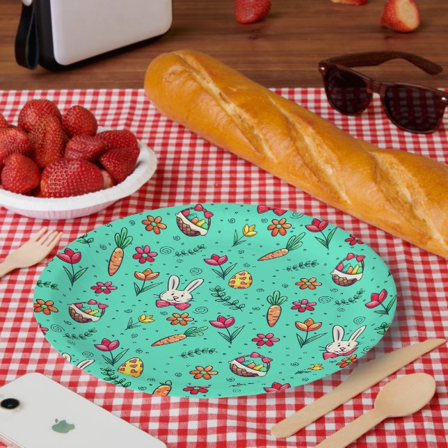 Soft Cyan Easter Pattern Paper Plates (Picnic)