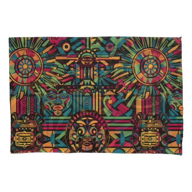 Soft Cyan "Eclipsed Suns and Pyramids" Cotton Pill Pillowcase (Front)