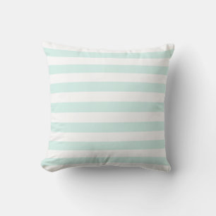Soft Cyan Green Pastel & White Lines Pattern Cushion