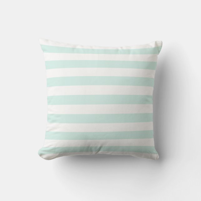 Soft Cyan Green Pastel & White Lines Pattern Cushion (Front)