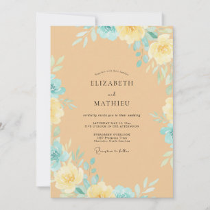 Soft Cyan Yellow Peony Wedding Invitation