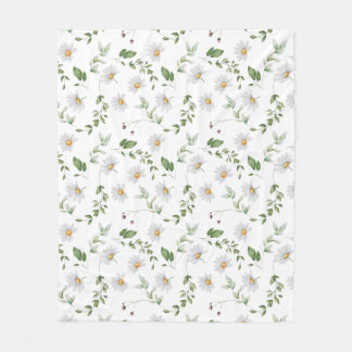 Soft Daisies White Watercolor Floral Baby Fleece Blanket
