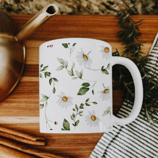 Soft Daisies White Watercolor Floral Mug
