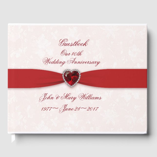 Soft Damask 40th Wedding Anniversary Guestbook (Front)