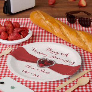 Soft Damask 40th Wedding Anniversary Paper Plate