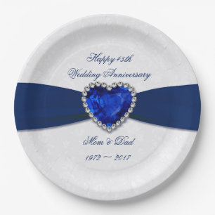 Soft Damask 45th Wedding Anniversary Paper Plates