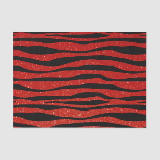 Soft Dark Red Glitter Zebra Animal Print Tissue Paper (Front)