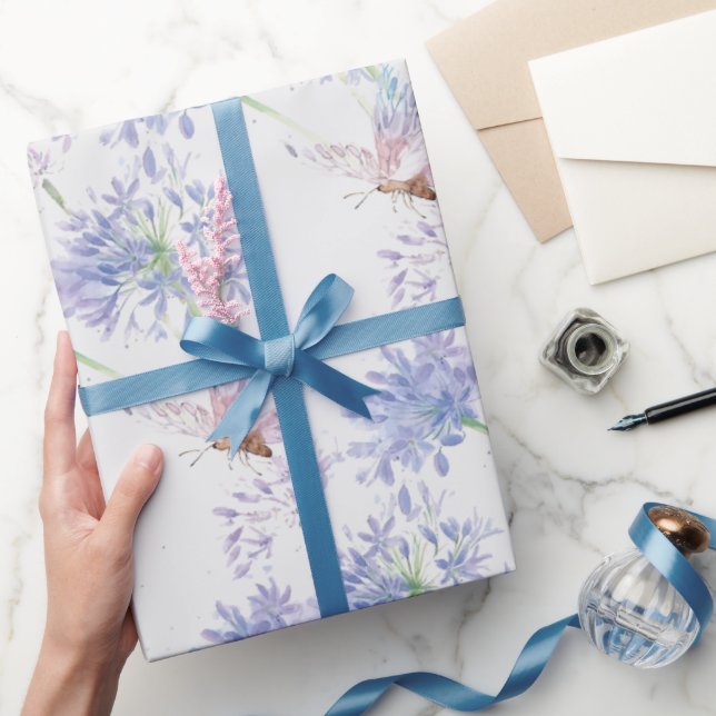 Soft Delicate Butterfly Garden Flower Floral Art Wrapping Paper (Gifting)